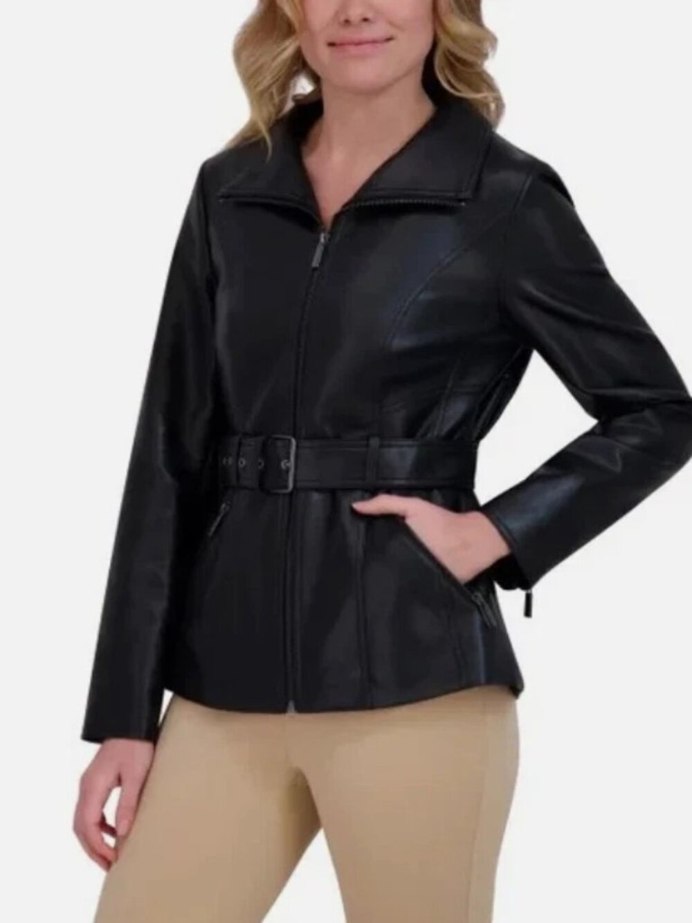 Kenneth Cole Women's Plus Size XXL Belted Faux Leather Jacket NWT
